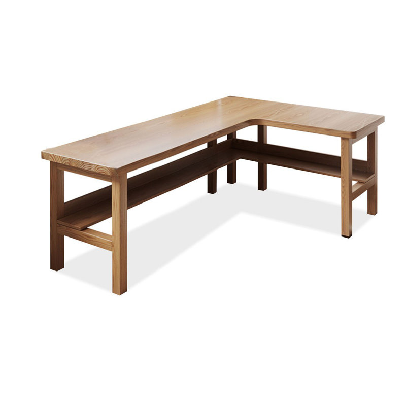Bureaux en bois massif en L Burlywood, H 29,53 po x l 62,99 po x P 47,24 po, Retour à droite