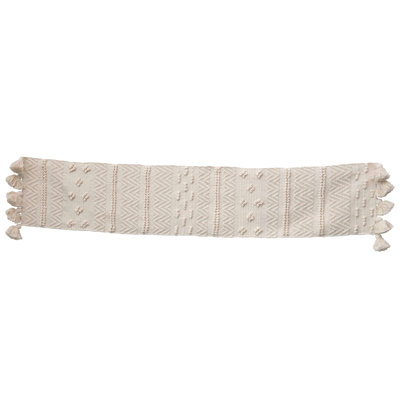 Woven Cotton Textured Table Runner with Pom Poms & Tassels