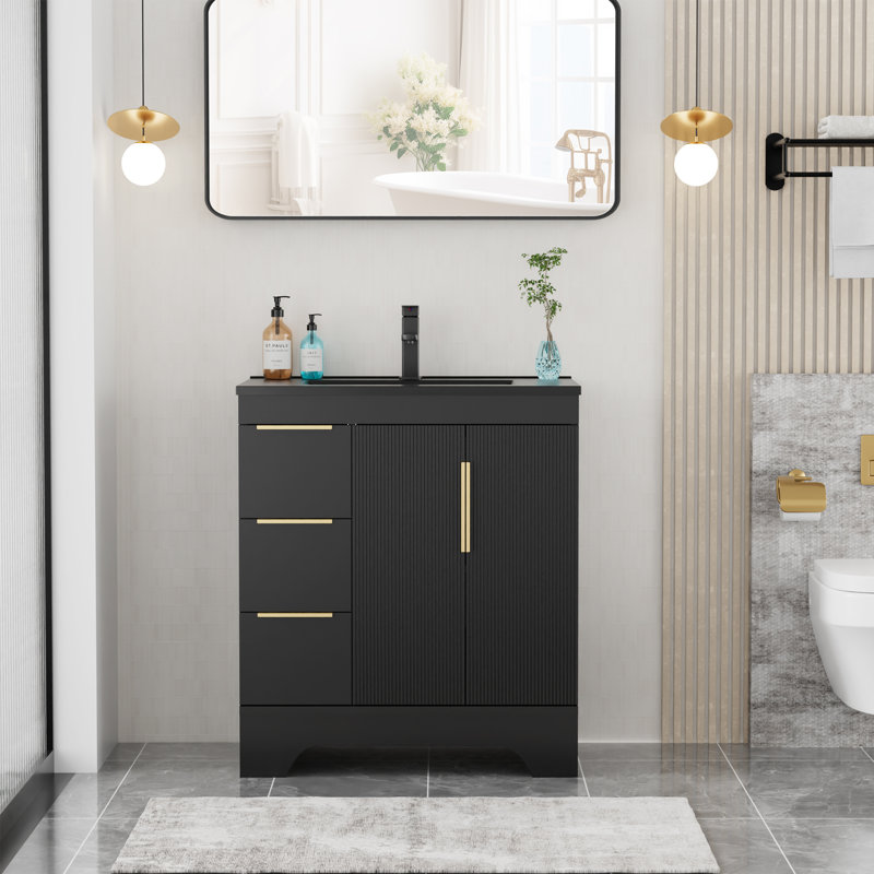 Meuble-lavabo simple autoportant de 30 po avec comptoir d'évier, robinet et drain, peint, portes à fermeture en douceur, assemblage requis
