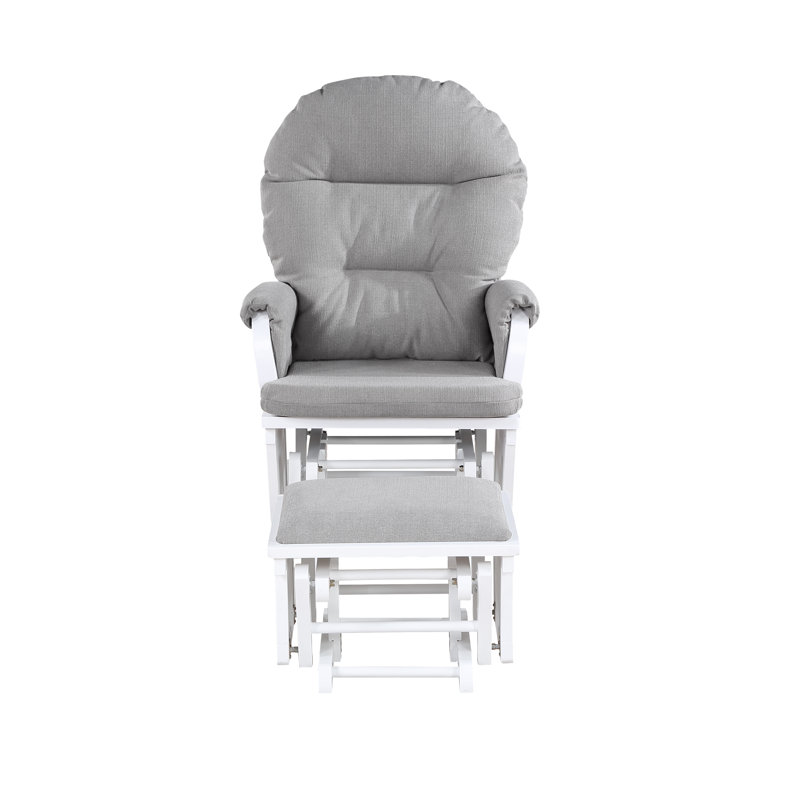 White Wood and Gray Fabric Glider with Ottoman