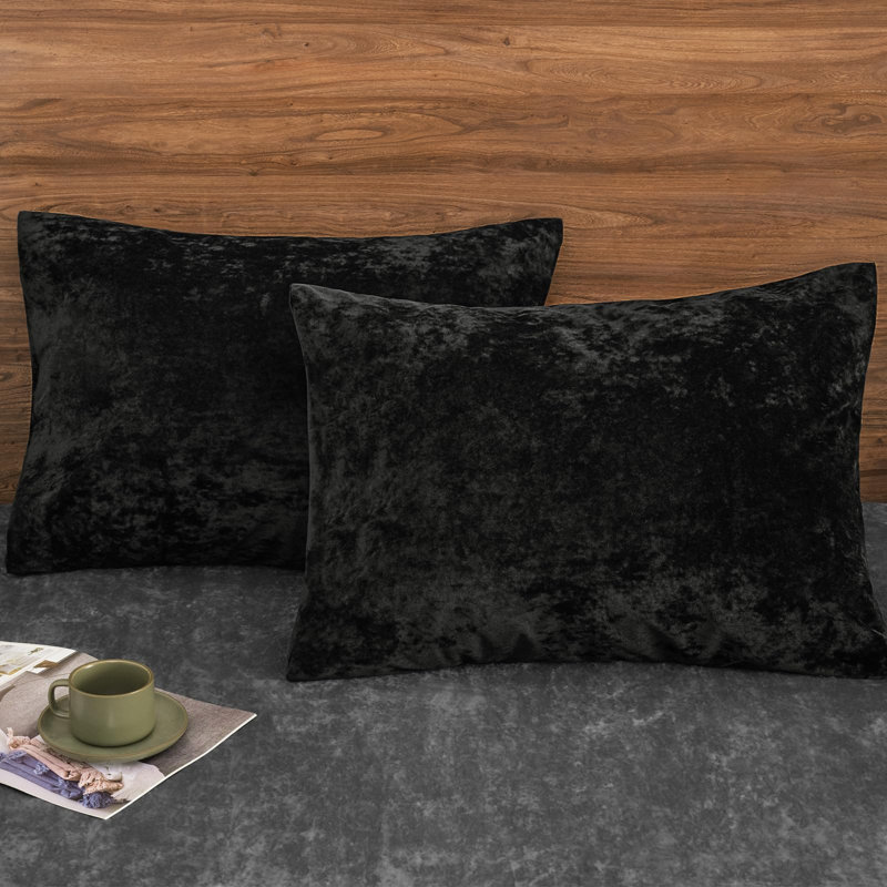 PHF Super Soft Velvet Pillowcases, 2 Pack Luxury Cozy Warm Pillow Shams Covers with Envelope Closure, 20x36", Black