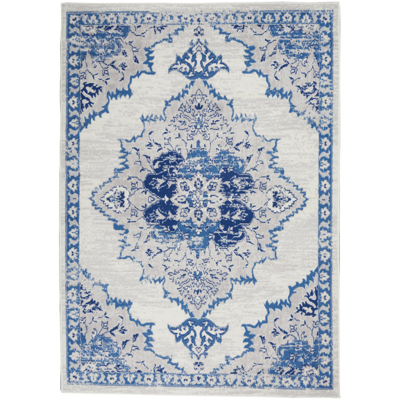 Tapis oriental blanc / bleu Colo, Rectangle 4 pi x 6 pi