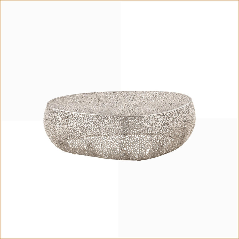 Table basse ovale argentée pour le salon, structure en aluminium robuste, complément de décor moderne, Argent argent