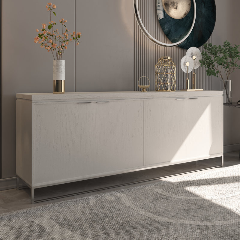 4-Door Wood Storage Sideboard Buffet, Cream, solid wood feet