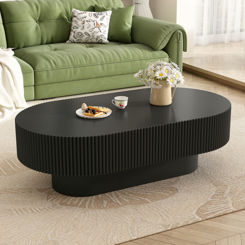 Table basse ovale élégante de 43,3 po avec plateau de 6,8 po d'épaisseur, Noir