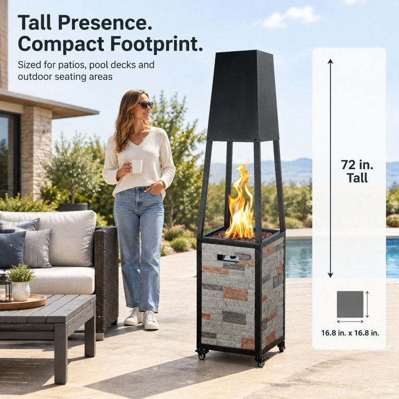 Square Propane Outdoor Fireplace, light