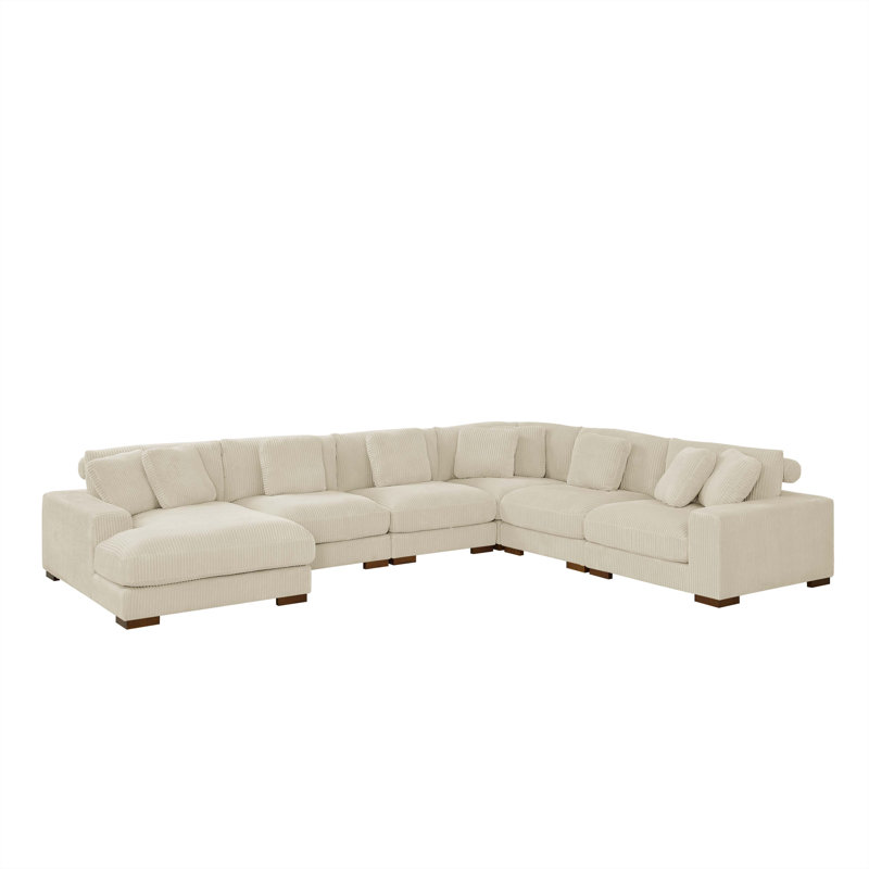 Amritbir Corduroy U-Shaped Sectional Right Hand Facing, Beige Corduroy
