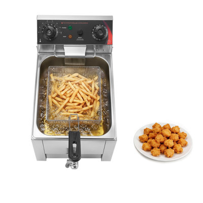Friteuse électrique professionnelle, 9,51 L, 1750 W, en acier inoxydable, avec panier et couvercle, système de filtration d'huile amélioré, thermostat, soupape de vidange, idéale pour les restaurants et les professionnels. Couleur : argent.