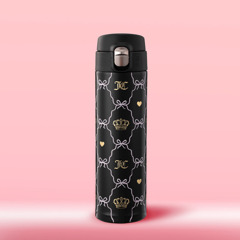 Gobelet isotherme Juicy Couture à couvercle pop-top en acier inoxydable, 15 oz, Noir