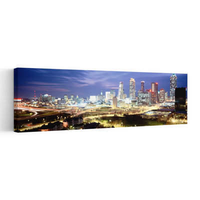 Buildings Lit Up At Dusk Atlanta Georgia USA by Jerry Driendl Photography - Wrapped Canvas Panoramic Print