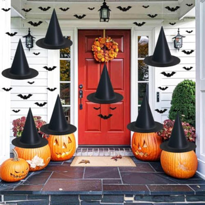 Hanging Halloween Decorations Decor Indoor Outdoor, Witch Hats 8 Pack Halloween Witches Hat With 108 Feet Rope & 32Pcs 3D Bats, Hanging Witch Hats Witches Costume Accessory For Party Favor
