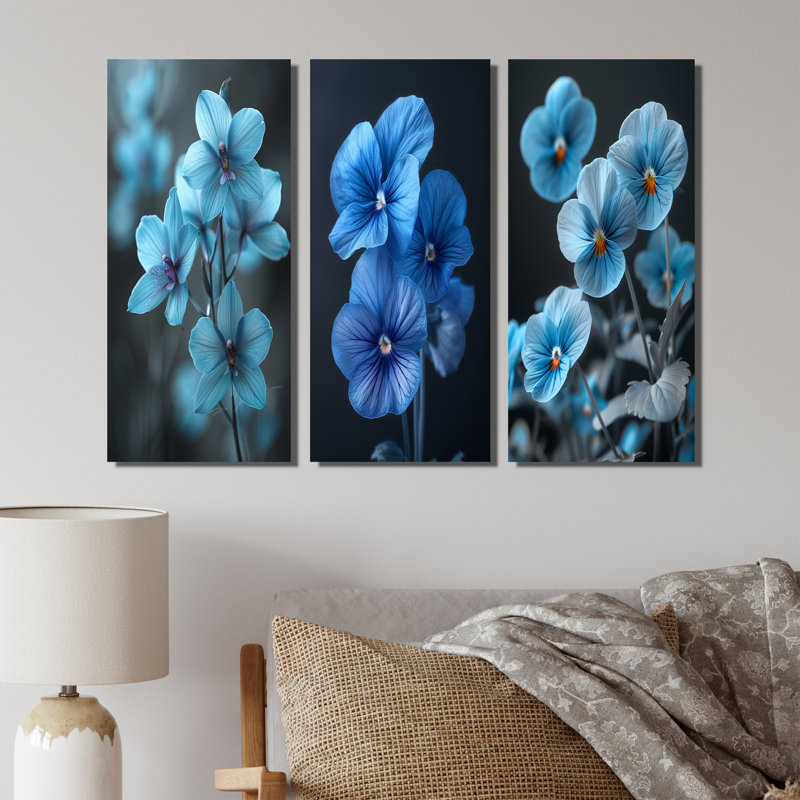 Collection de reproductions de toiles orchidées bleues et bleues, Toile tendue, H 28 po x l 36 po, Ne s’applique pas