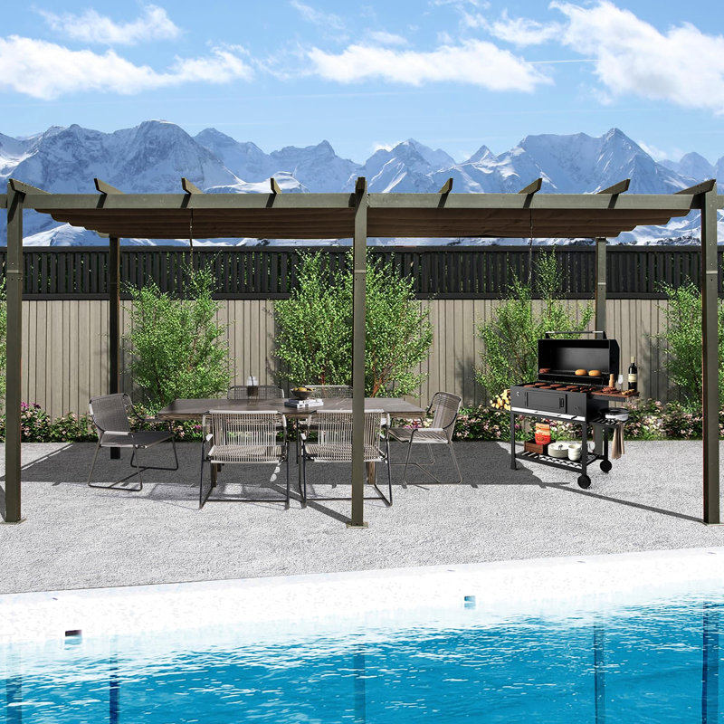 11 X 20 Ft Outdoor Living Pergola With Weather- Canopy. Construction, , Adjustable, Easy Assembly For Courtyard & Garden Aluminum Frame, Fabric, Effortless Setup - Dark Gray