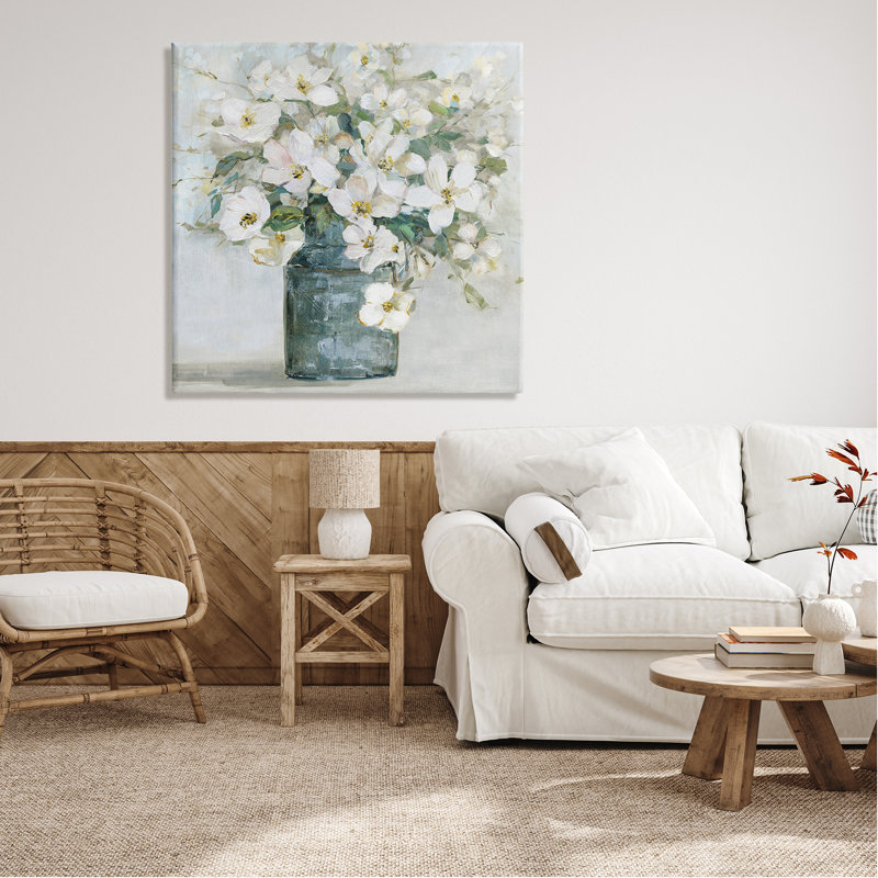 «White Geranium Bouquet Blossoming Flower Arrangement Vase», peinture sur toile tendue, H 36 po x l 36 po x P 1,5 po