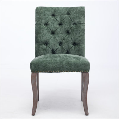 Chaise de salle à manger rembourrée en tissu de chenille, pieds courbés en bois massif, élégante chaise de salle à manger club de salle à manger capitonnée, ensemble de 2