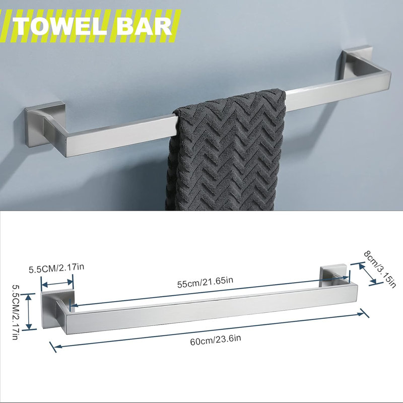 Premium Brushed Nickel Bathroom Hardware Set - 4-Piece Stainless Steel Wall Mounted Towel Bar Kit With Square Design For Modern Bathrooms