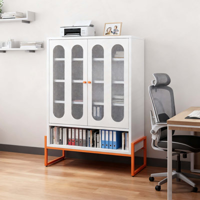 Modern Minimalist Double Door Shoe Cabinet with Adjustable Shelves - White Metal Shoe Storage with High Foot Design, Robot Vacuum Compatible