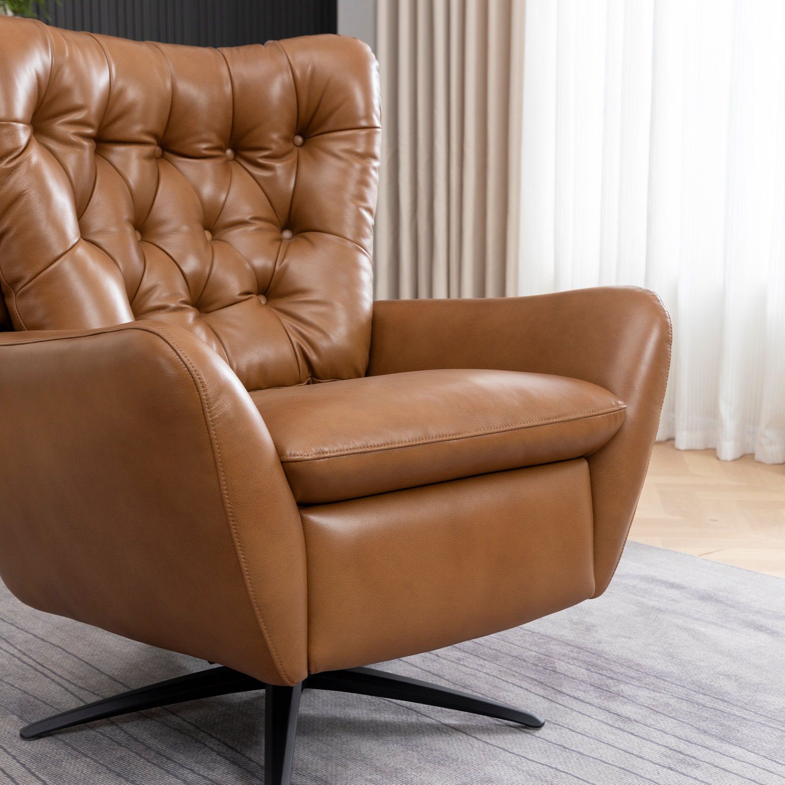 Harrington 31" Genuine Leather Swivel Power Recliner, Camel