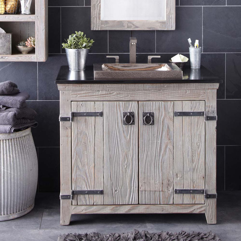 Base de meuble-lavabo simple 36 po Americana seulement, Bois flotté