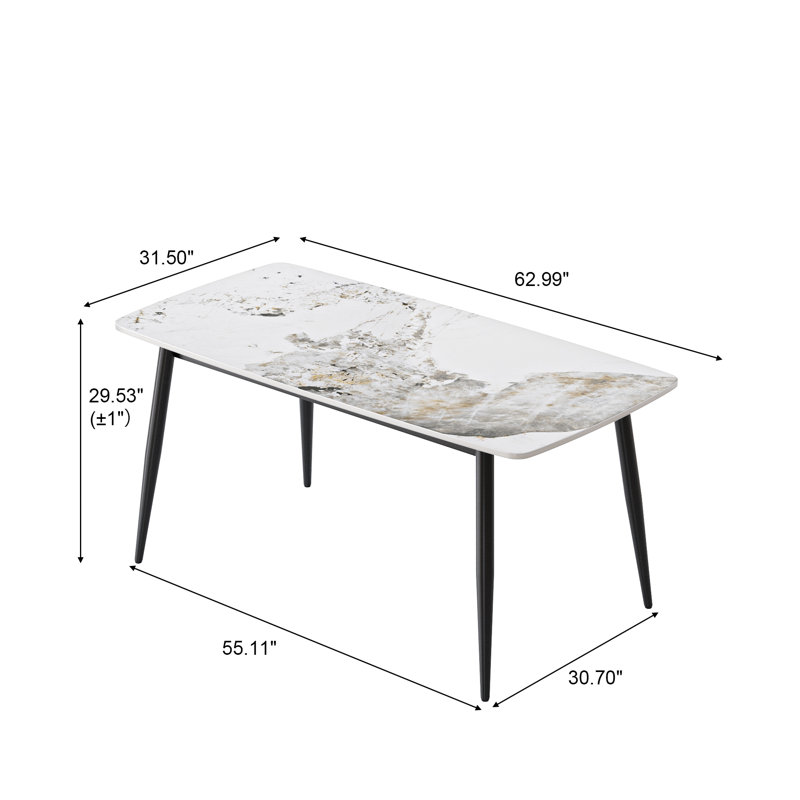 Table de salle à manger 62,99 po, Blanc Pandora, Noir