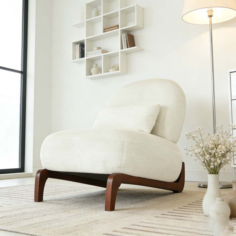 Mignon fauteuil d'appoint avec pieds en bois massif, Tissu, Blanc