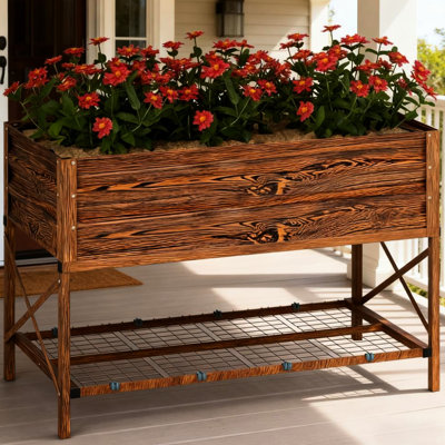 Jardinière galvanisée avec pieds, étagère et sac intérieur perméable à l'air - Capacité de 37 gallons (140 litres) pour le terreau, capacité de 440 lb (200 kg), finition brun foncé, revêtement de plate-bande surélevé, hauteur de travail de 30 pouces (76 cm).