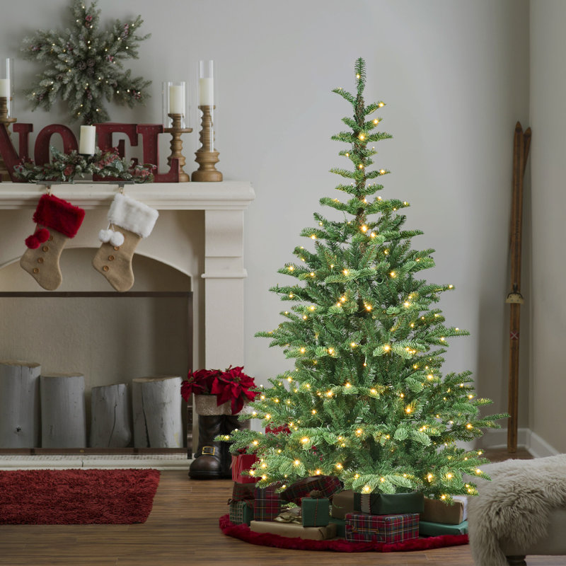 Arbre de Noël pré-éclairé de 5 pi avec style rustique Pe + pvc parfait pour la décoration intérieure