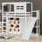 Wood  Loft Bed With Wardrobe, Storage Shelves, Slide And LED