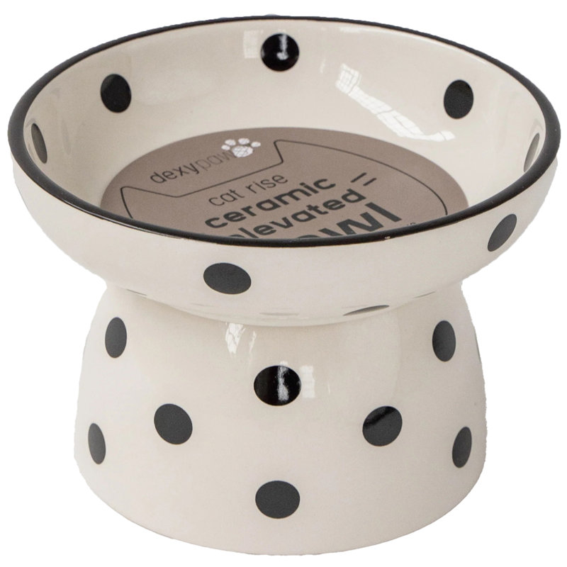 Dexypaws: bol pour chat surélevé en céramique - à pois - 8,7 oz, repas élégant pour animaux de compagnie, repas, nourriture et eau, hauteur ergonomique, surélevé