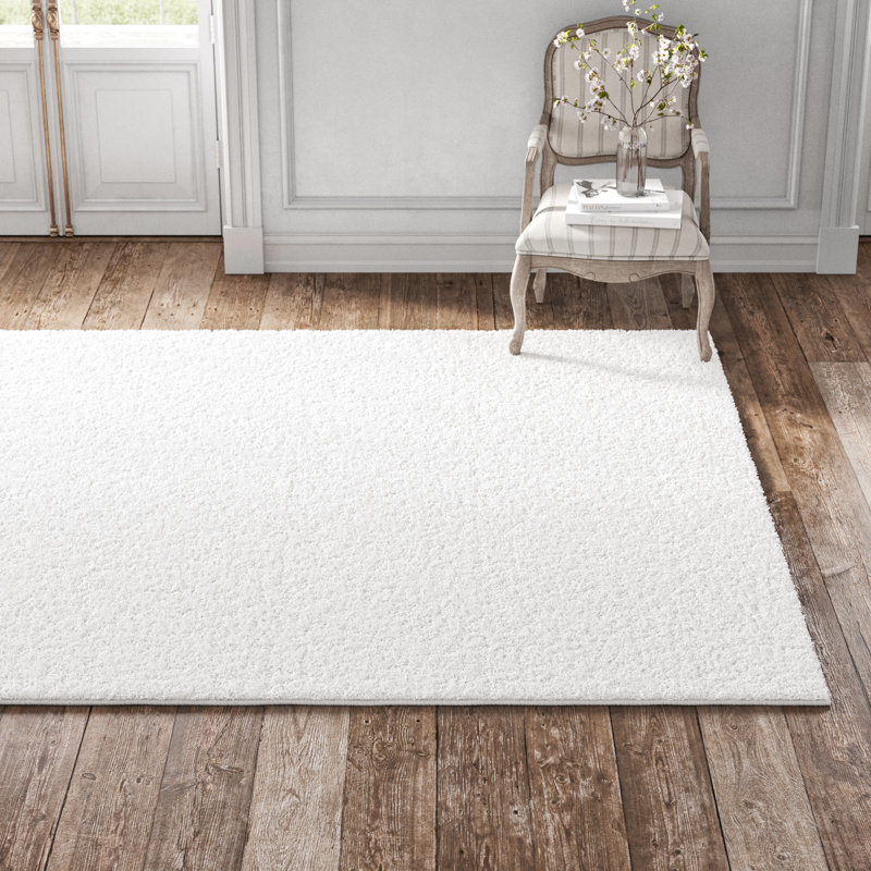 Asyana Esmee Shag White Rug, Rectangle 4' x 5'3"