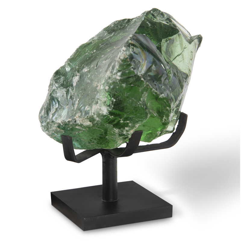 Refractory Glass Sculpture, Green, On Base