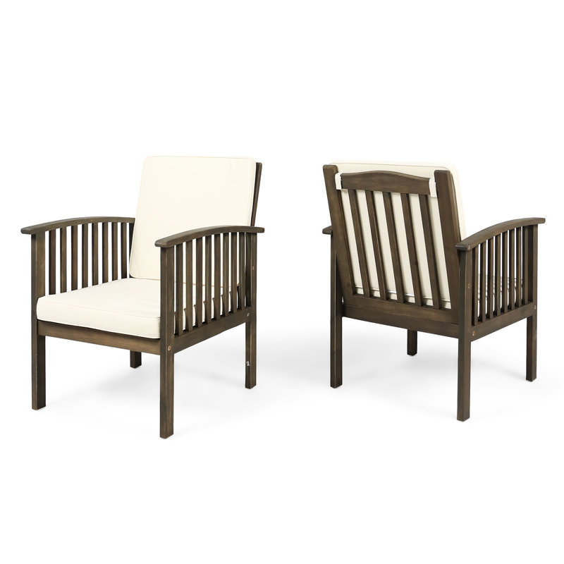 Deeply-Seated Outdoor Chairs  2  - Fabric Cushions Deep Seated Wood Seating   Of 2  Comfortable, Cream, Gray