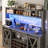 63"W Farmhouse Coffee Bar Cabinet With Wine Rack And Storage, Wine Bar Cabinet With Power Outlet & LED Light, Adjustable Shelf For Tea Liquor Wine, Kitchen Buffet Cabinet W/Sliding Barn Door & 15 Wine And Glass Racks For Kitchen Dining Room-550973746