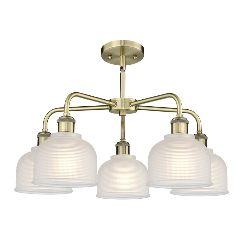 Lustre 5 lumières Narding, Blanc, Laiton antique