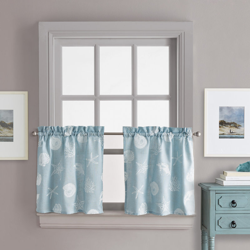 Rideau café seashells Wykoff, l 36 po x L 54 po, Bleu
