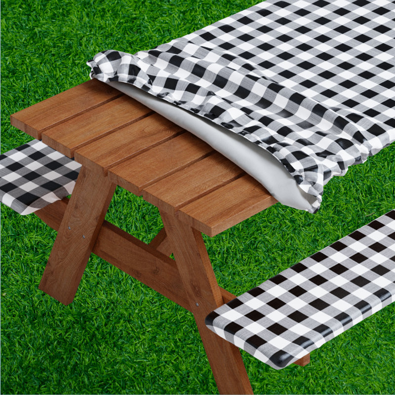 Vinyl Gingham 3 Pcs Tablecloth, 96'' L x 30'' W, Black