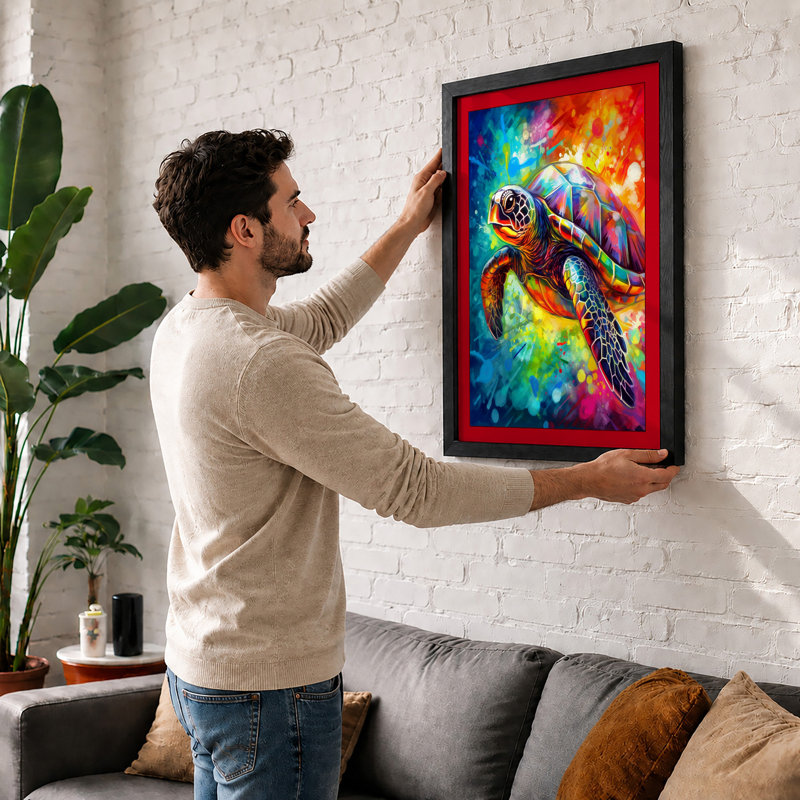 Turtle in Colour Modern 1 Piece Single Picture Frame Wall Art, A4 - 29.7 x 21.0 cm, Black