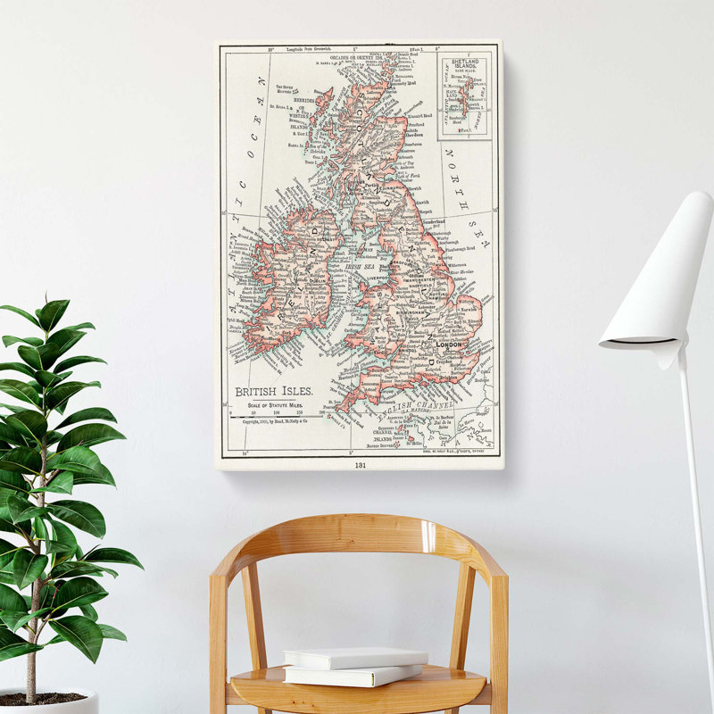 Vintage Map of the British Isles Drawing - Wrapped Canvas, 50 cm H x 35 cm W