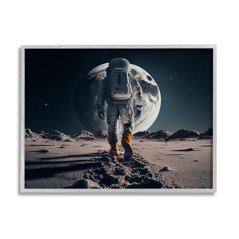 «Man On Moon Outer Space Astronaut» par CyberGeek Design, H 30 po x l 24 po x P 1,5 po, Estampe numérique Farmhouse