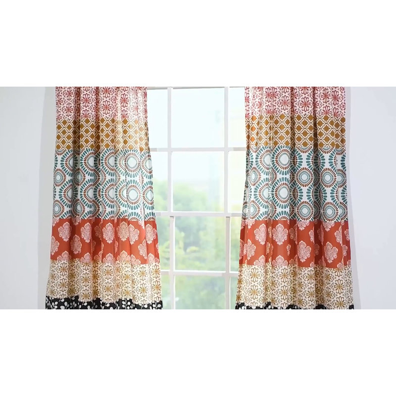 Bohemian Turquoise and Orange Polyester Sheer Window Panels