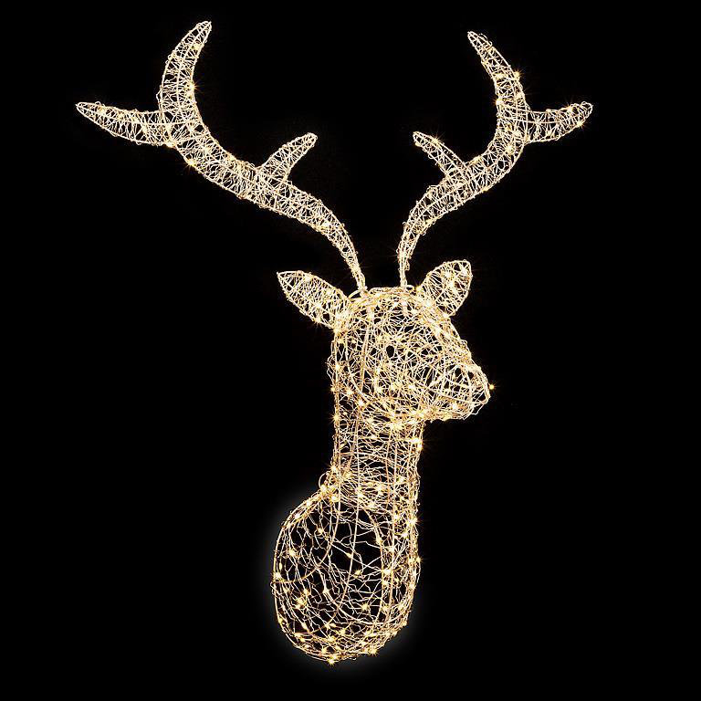 Maille murale Abbott en forme de tête de cerf avec 250 micropouces, silhouette de cerf doré de 31 po avec minuterie de 6 heures - Accent mural lumineux pour les entrées des fêtes, les manteaux et les murs de déclaration