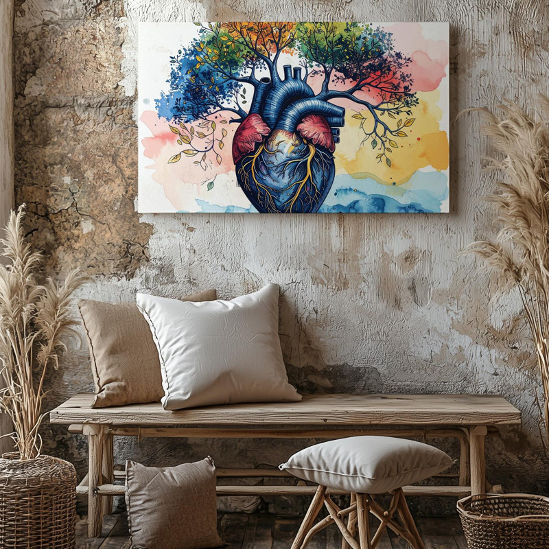 Toile, art mural, arbre, cœur, croissance, vie, prêt à accrocher, galerie, décoration intérieure, conception moderne, qualité supérieure