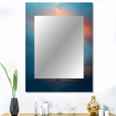 Serene phare dans la brume coucher de soleil - miroir de maison de lumière, miroir mural traditionnel unique, art imprimé en métal