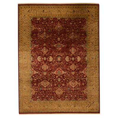 Tapis rouge et or noué à la main de haute qualité