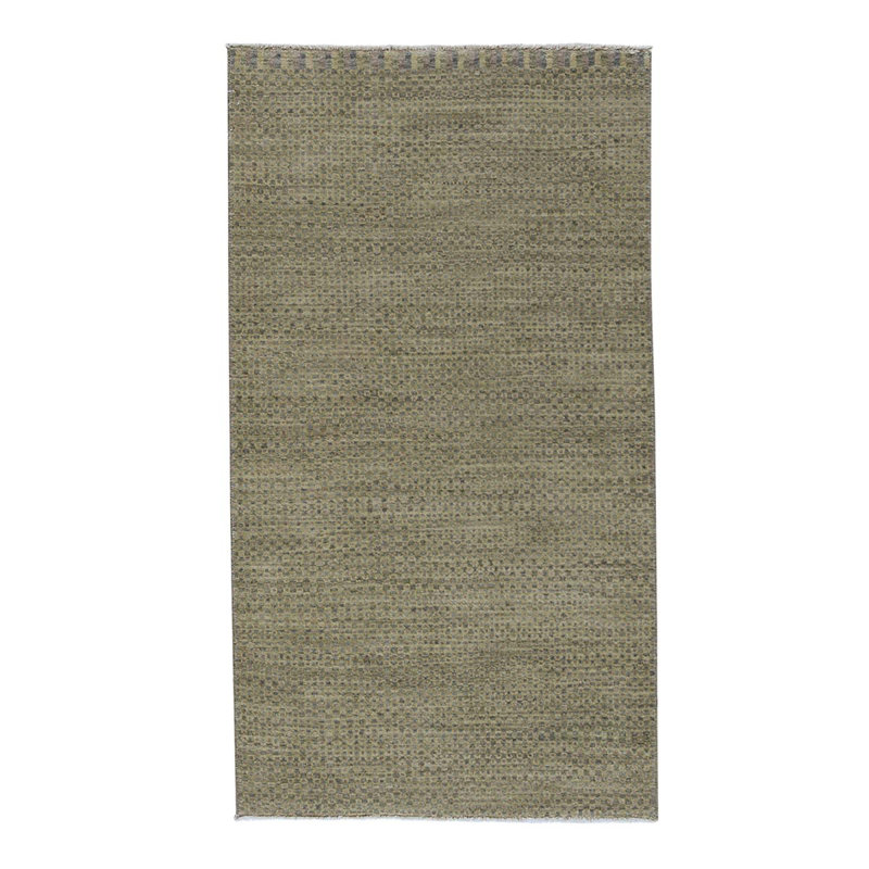 Tapis beige uni en laine noué à la main 4 pi 1 po x 6 pi 3 po