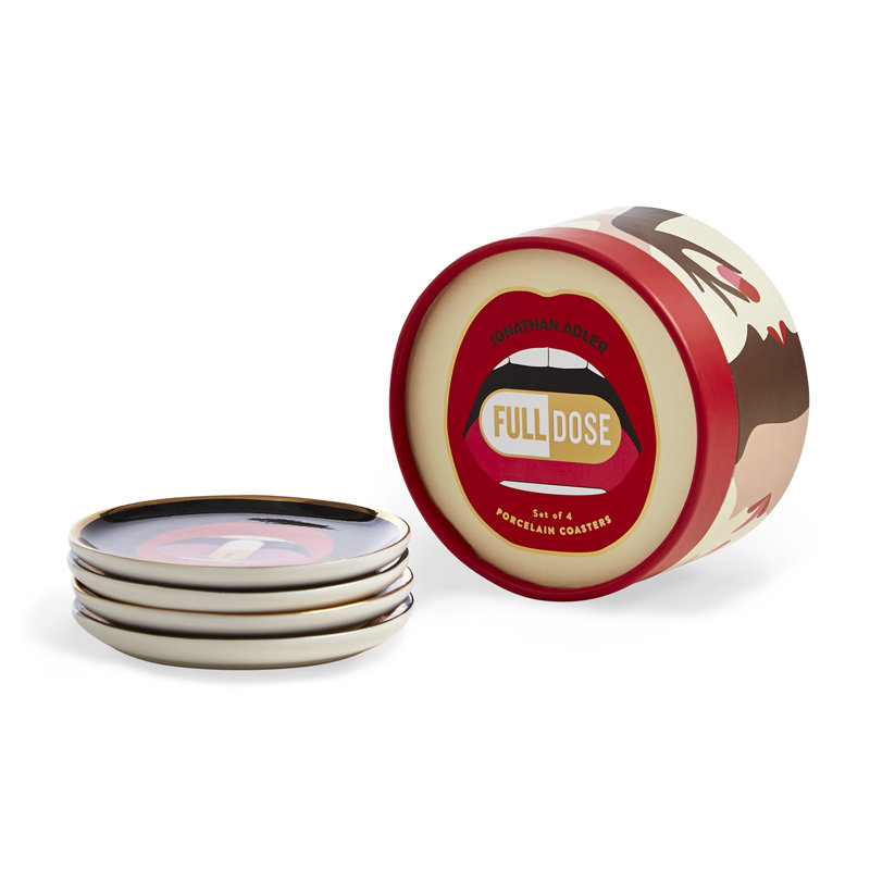 Full Dose 4" Round Ceramic Coasters with 24-Karat Gold Detail
