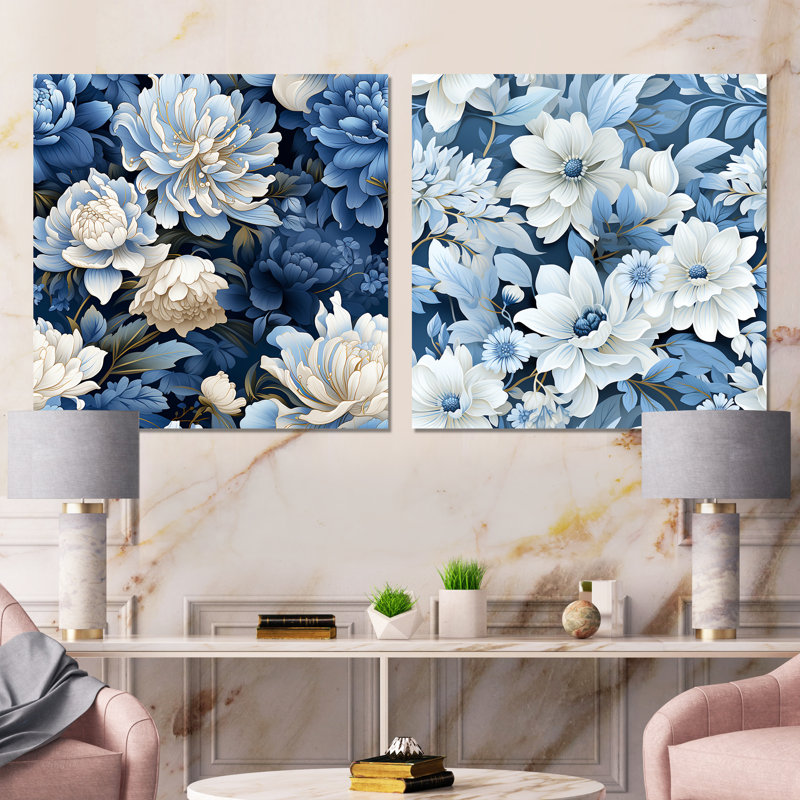 Annemasse - Ensemble de 2 décorations murales florales, Toile tendue, H 16 po x l 33 po x P 1 po
