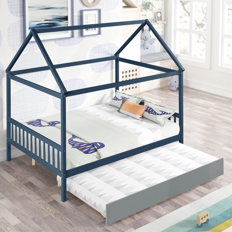  Eliud House Full Bed With Trundle, Blue