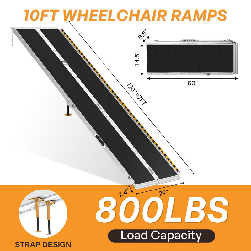Rampe pour fauteuil roulant portable 60/72/84/96/120 L, H 120 po x l 29 po x P 1,75 po