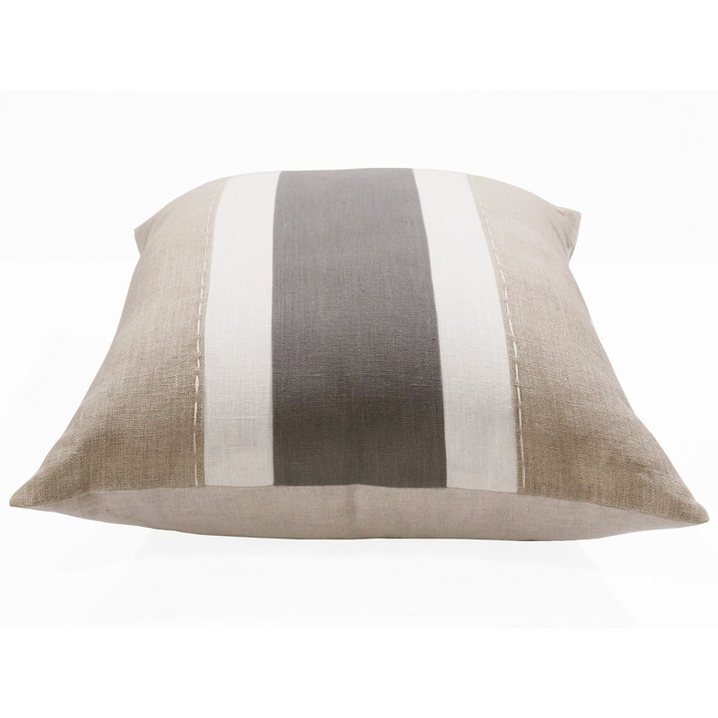 Housse de coussin carré rayée en lin, Gris / Brun clair, Housse de coussin seulement - sans coussin